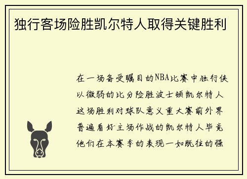 独行客场险胜凯尔特人取得关键胜利